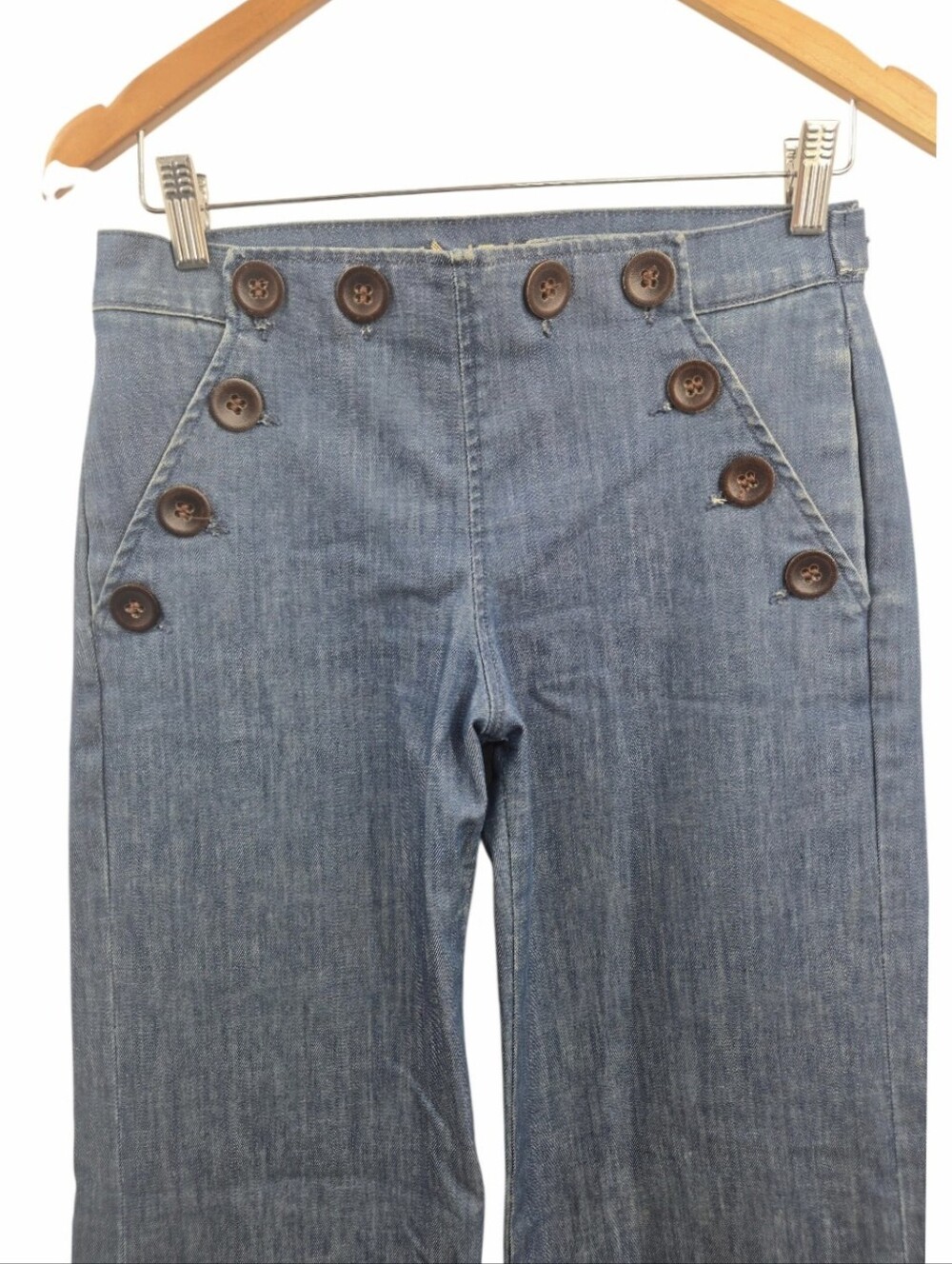MiH Jeans Valencia High-Rise Sailor Button Wide Leg Mid Blue Denim - Picture 4 of 15